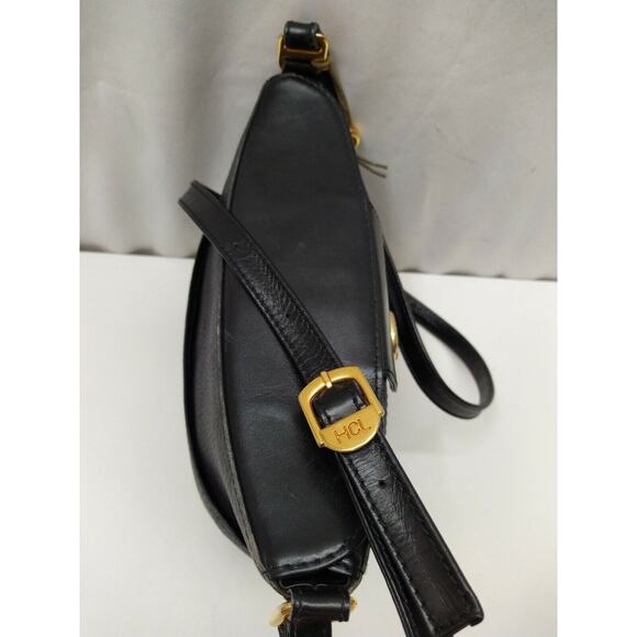 HCL Black Gray Leather Buckle Flap Crossbody Bag - VTG Made in Germany - Picture 4 of 14